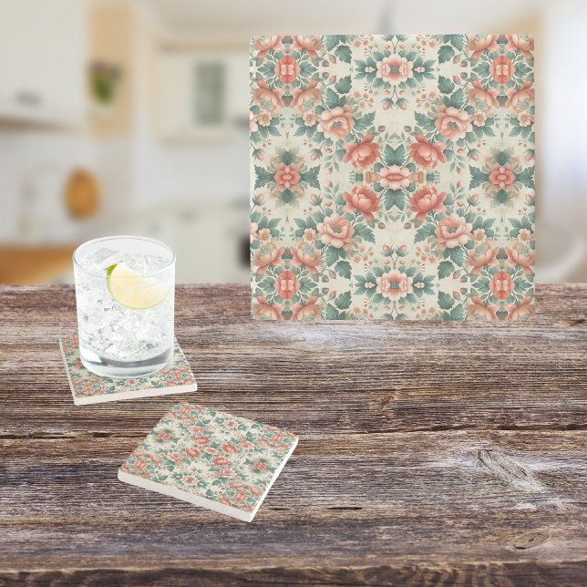 Porta-copo De Pedra Padrão Floral de Algodão do País (Criador carregado)