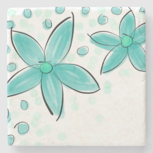Porta-copo De Pedra Padrão Floral de Cor de Água Azul Teal
