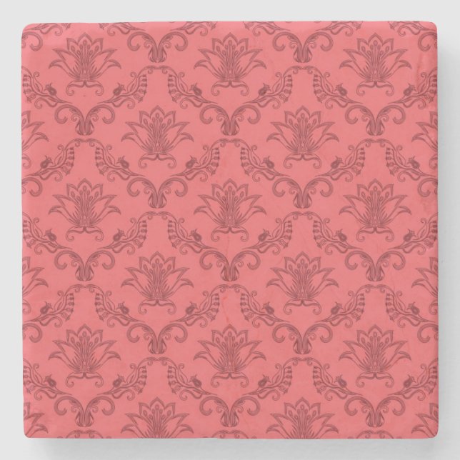 Porta-copo De Pedra Padrão floral de Damask (Frente)