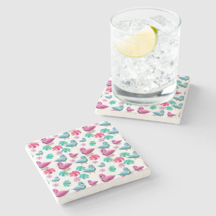 Porta-copo De Pedra Padrão Floral de Pato Fofo Kawaii Rosa Azul
