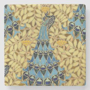 Porta-copo De Pedra Padrão Floral de Pavão Azul Art Nouveau Antigo