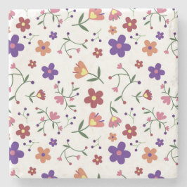 Porta-copo De Pedra Padrão Floral Desenhado À Mão
