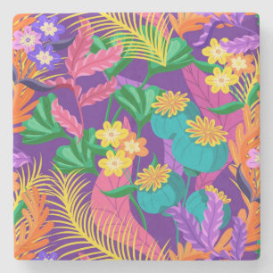 Porta-copo De Pedra Padrão Floral Exótico Colorido-23148