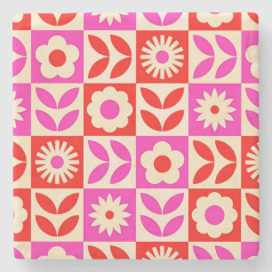 Porta-copo De Pedra Padrão Floral Retroativo Vibrante