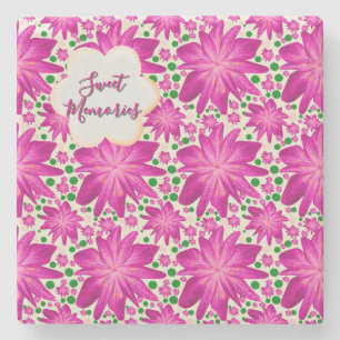 Porta-copo De Pedra Padrão Floral Sem Emenda Rosa Quente Personalizado
