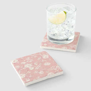 Porta-copo De Pedra Padrão Floral Toile Rosa Vintage Rosa Cor-de-Rosa