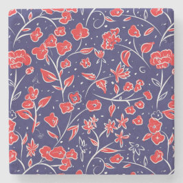 Porta-copo De Pedra Padrão Floral Vermelho e Azul