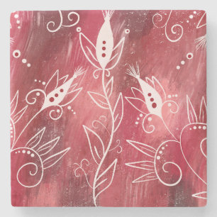 Porta-copo De Pedra Padrão Floral Vermelho E Branco