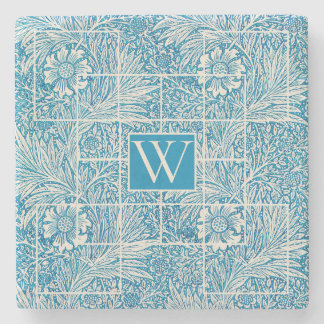 Porta-copo De Pedra Padrão Floral Vintage Azul e Branco