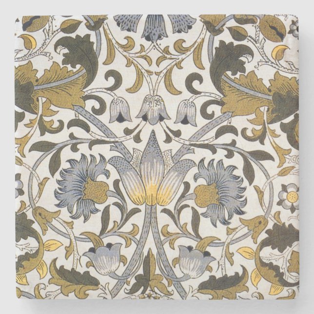 Porta-copo De Pedra Padrão Floral William Morris Lodden: Azul Dourado  (Frente)