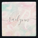 Porta-copo De Pedra Padrão Girly De Pastel Com Glama Rosa<br><div class="desc">Personalize facilmente este padrão bonito de brilho do boque rosa com seu nome personalizado e/ou monograma.</div>