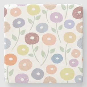 Porta-copo De Pedra Padrão Grande Flor Fuzzy Pastéis em Branco