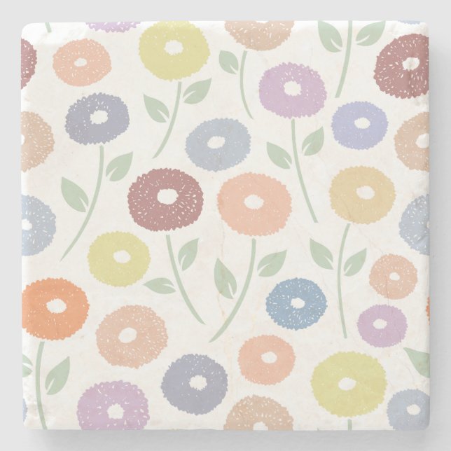 Porta-copo De Pedra Padrão Grande Flor Fuzzy Pastéis em Branco (Frente)