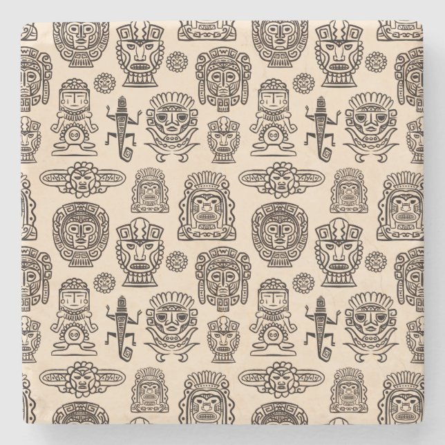 Porta-copo De Pedra Padrão inspirado no Aztec (Frente)