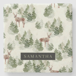 Porta-copo De Pedra Padrão Invisível da Floresta de Inverno da Aquarel