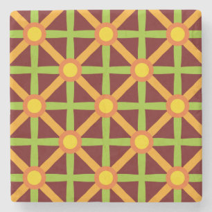 Porta-copo De Pedra Padrão laranja verde e amarelo inspirado no retro