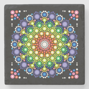 Porta-copo De Pedra Padrão legal e Colorido de Mandala Floral