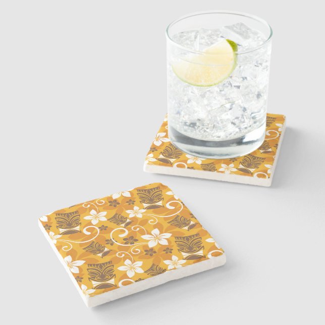 PORTA-COPO DE PEDRA PADRÃO LUAU TIKI (LARANJA) (Lateral)