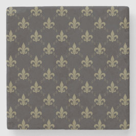 Porta-copo De Pedra Padrão Luxurioso Black Fleur De Lis Dourado