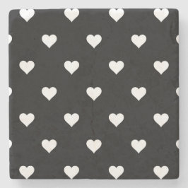 Porta-copo De Pedra Padrão Minimalista do Coração Negro e Branco