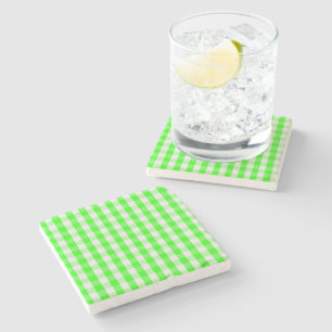 Porta-copo De Pedra Padrão Neon Green Gingham de Shirley Taylor