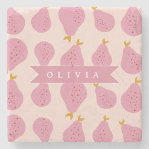 Porta-copo De Pedra Padrão Personalizado de Pêra Rosa Fruta Fofa e Fem