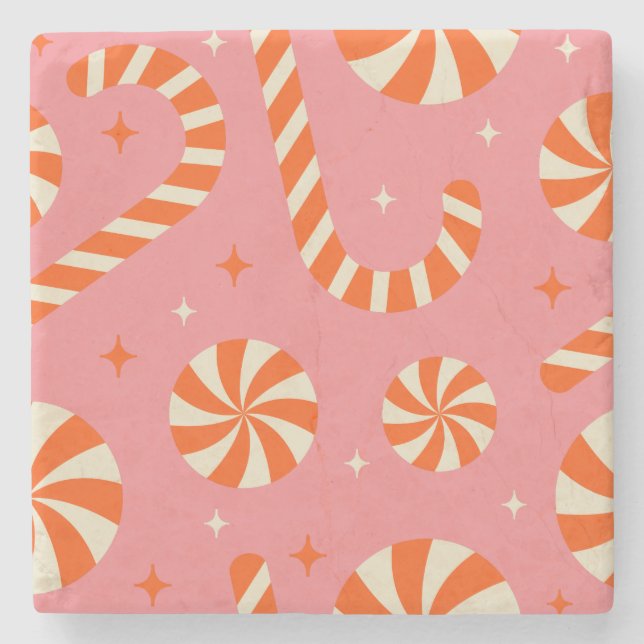 Porta-copo De Pedra Padrão retro natalino de cana doce (Frente)