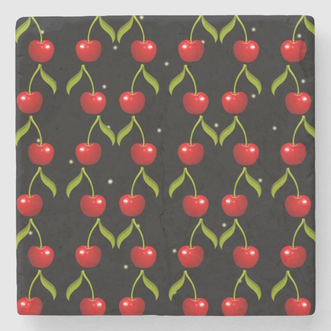 Porta-copo De Pedra Padrão Shiny Cherries (Frente)
