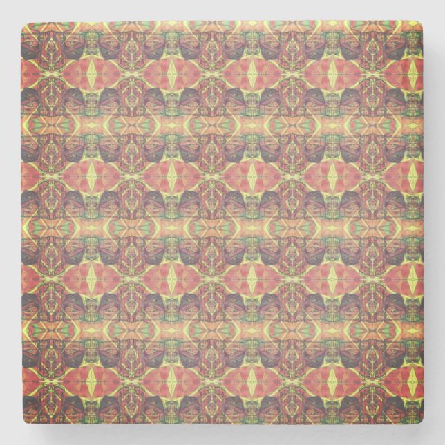 Porta-copo De Pedra Padrão vermelho e amarelo (Frente)