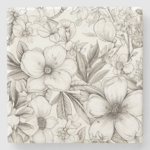 Porta-copo De Pedra Padrão Vintage Floral Sepia (11)
