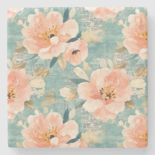 Porta-copo De Pedra Padrão Vintage Watercolor Floral Abstrato (1)