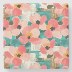 Porta-copo De Pedra Padrão Vintage Watercolor Floral Abstrato (4)