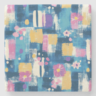 Porta-copo De Pedra Padrão Vintage Watercolor Floral Abstrato (6)