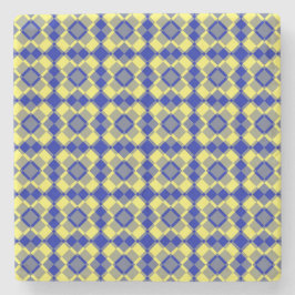 Porta-copo De Pedra Padrão Xadrez Argyle Azul Amarelo