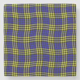Porta-copo De Pedra Padrão Xadrez Quadriculado Azul Amarelo Sem Costur