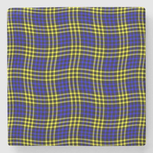 Porta-copo De Pedra Padrão Xadrez Quadriculado Azul Amarelo Sem Costur (Frente)