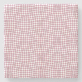Porta-copo De Pedra Padrão Xadrez Quadriculado Rosa e Branco Sem Costu