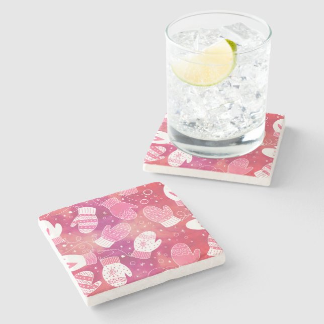 Porta-copo De Pedra Padrões de natal em rosa (Lateral)
