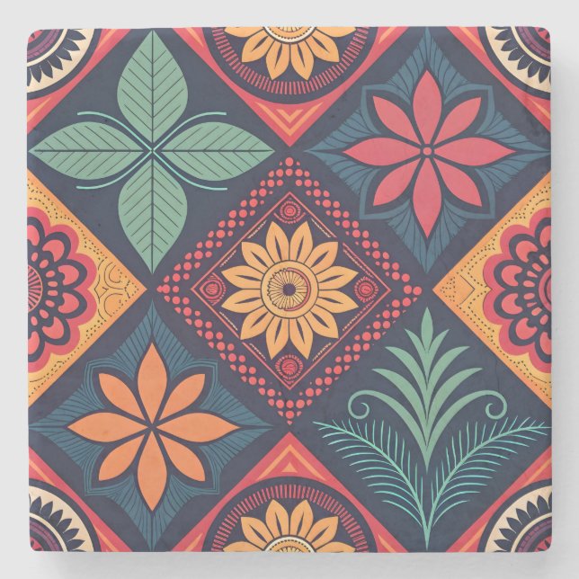 Porta-copo De Pedra Padrões mágicos das flores (Frente)