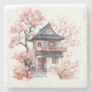 Porta-copo De Pedra Pagoda Chinoiserie Toile De Jouy 