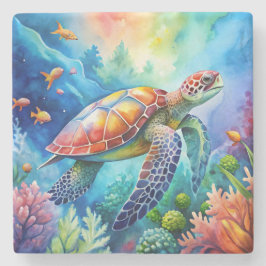 Porta-copo De Pedra Painted Sea Turtle 