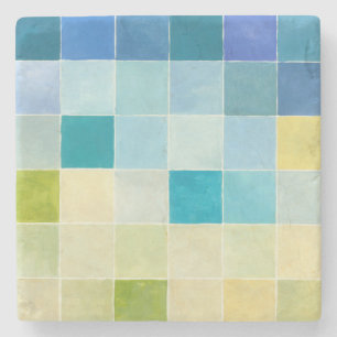 Porta-copo De Pedra Paisagem com Quadrados Pixilados Multicoloridos