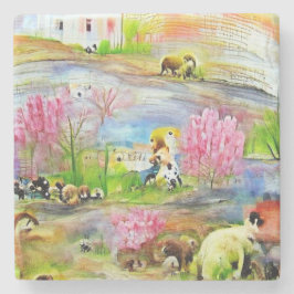 Porta-copo De Pedra Paisagem de Aquarela