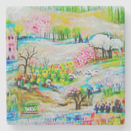 Porta-copo De Pedra Paisagem de Aquarela 2