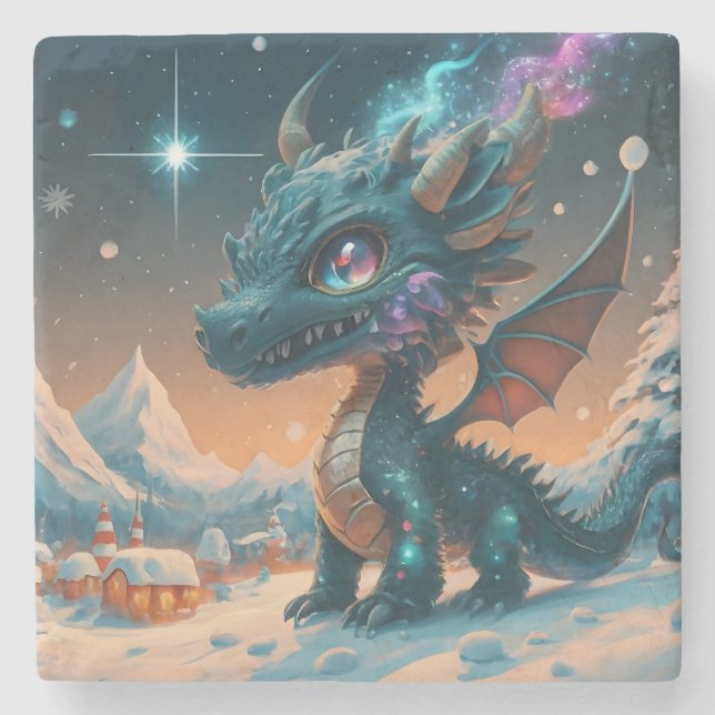 Porta-copo De Pedra Paisagem de inverno de Chibi Dragon Mystical (Frente)