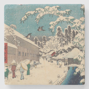Porta-copo De Pedra paisagem de inverno de Hiroshige japão ukiyo-e ant