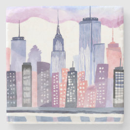 Porta-copo De Pedra Paisagem Urbana aquarela