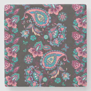Porta-copo De Pedra Paisley Stripe: Decorativa Negra Sem Semente