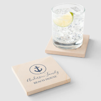 Porta-copo De Pedra Palha Marinho Azul Ancoragem Náutica Corrente