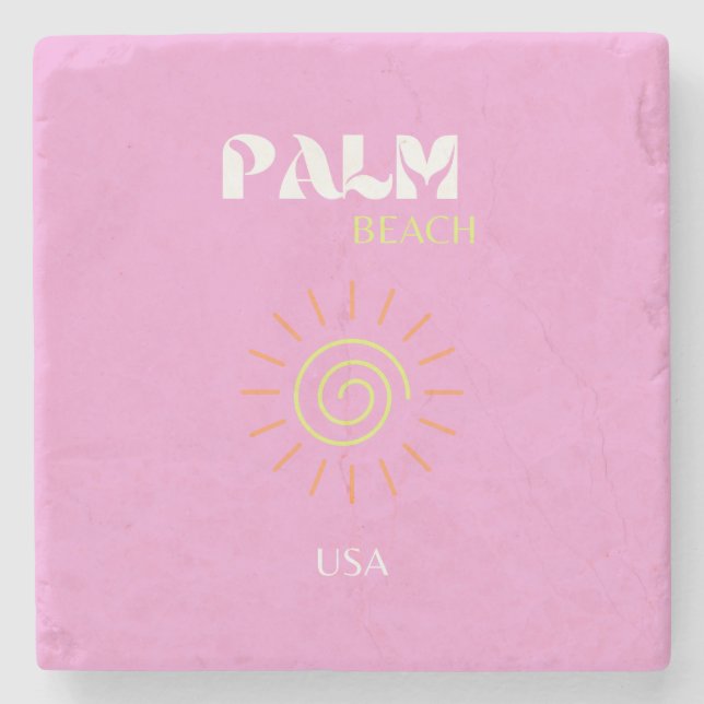 Porta-copo De Pedra Palm Beach, Retro Art, Preppy, Pink Art, Rosa (Frente)